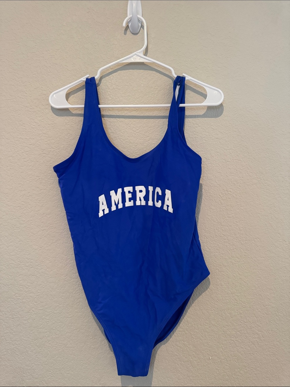 Blue One-Piece Swimsuit with AMERICA Print
